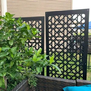 Freestanding Black Screen Divider | Classic Wrought Iron Garden Fence | Functional Partition for Indoor & Outdoor Use thumbnail-1