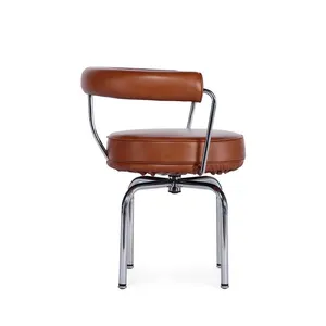 LC7 Chair Le Corbusier 1928 Replica, Modern 360° Swivel Leather Dining Chair With Chrome Metal Base for Home Hotel Cafe thumbnail-5