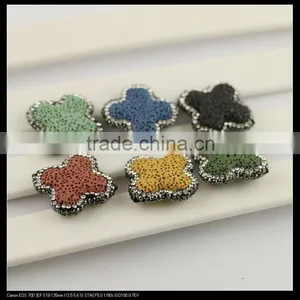 LFD-0100B Wholesale Mixed Color Natural Volcanic Stone Loose Bead With Pave Rhinestone Crystal Connector Beads Jewelry Making thumbnail-2