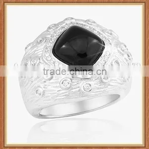 Elegant Vintage Design Black Jade Pure Silver Ring thumbnail-3