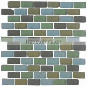 12''X12'' Green Blend Tumbled Brick Glass Mosaic thumbnail-1
