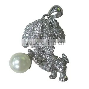 Dog Pendant 925 Sterling Silver Pendant Rhodium Plated Pearl&cz Setting thumbnail-1