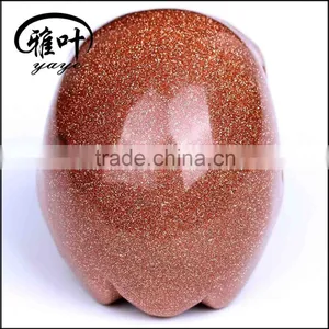 Wholesale 2inch Gold Sand Stone Handcrafts Skull Carving thumbnail-3