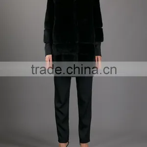 Rex14008 Long Women Cheap Black Rex Rabbit Coat thumbnail-1