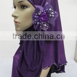 H289 Latest One Piece Instant Hijab With Flower and Rhinestones thumbnail-2