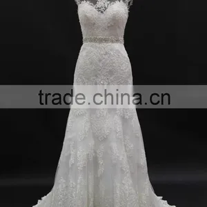 Small A-line With Beading Belt Lace Appliques Sexy See Through Back Wedding Dress thumbnail-1