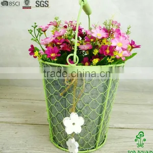 Round Barrel Decorative Green Metal Planters thumbnail-6