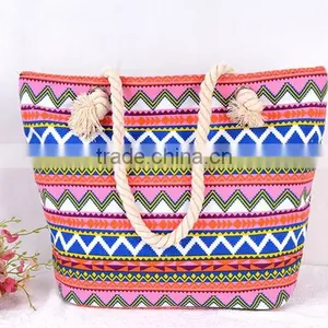 2016 Women's Canvas Straw Beach Bag Casual Tote Shoulder Bag Purse Handbag thumbnail-3