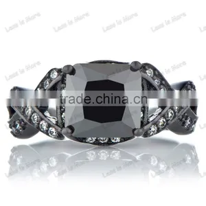 Princess Cut Black CZ Engagement Ring With Band thumbnail-1