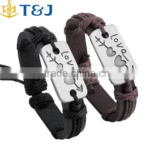 <<2015 Vintage Wholesale Fashion Personalized Womens Men Couple Love Leather Bracelets/ thumbnail-1