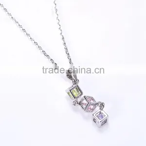 Website China 925 Sterling Silver Tricolor CZ Cube Pendant Necklace thumbnail-1