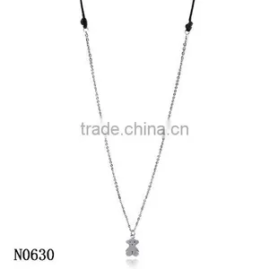 New Modern Model Half Wax Rope Half Silver Chain Long Necklace With Bear Pendant thumbnail-1