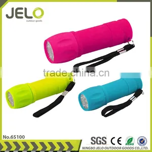 Ningbo JELO Hot Sales Promotion Bowling Ball Super Bright Plastic 9LED Torch Cheaper Gift Flashlight Rubber Soft Touch thumbnail-1
