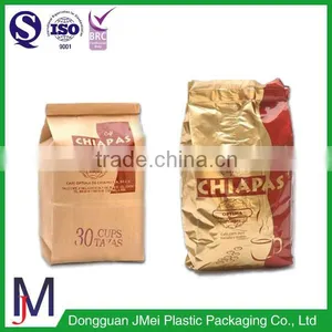 Standing Side Gusset PE Lined Kraft Paper Packaging Quad Seal Flat Block Bottom Coffee Bags thumbnail-3