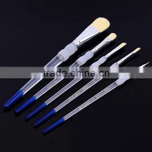 Wholesale Price Professional Acrylic Handle Natural Filbret Bristle Hair Oil Painting Brush Art Paint Brushes Set 5 Piece thumbnail-3
