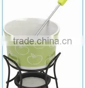 Ceramic Cheese Fondue Set With Stand With Green Color Cheese Press thumbnail-5