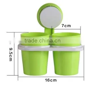 Sucker Hanging Plastic Two Cup Toothbrush Holder thumbnail-6