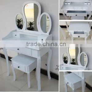 Bedroom Wooden Dresser, Dressing Table Set With Stool and Mirror, Make-up Home Furniture thumbnail-1