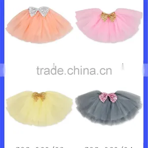 Sequin Bow Front Girls Perform Short Skirt 4 Layers Tulle Baby Ballet Tutu Skirt Girls thumbnail-6
