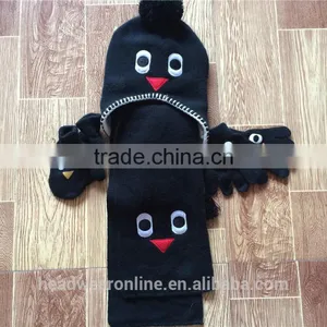 Hot Sell Fashion Embroidery Knitted Hat Suit With Scarf And Gloves thumbnail-1