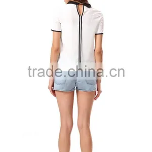 New Fashion Turtle Neck Short Sleeve Chiffon Woman Top thumbnail-4