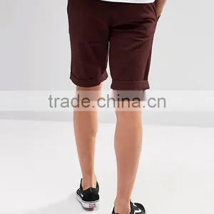 High Quality Latest Custom Side Slant Pockets Turn Up Hem Men's Brown Slim Fit 97% Cotton 3% Elastane Button Fly Fashion Shorts thumbnail-2