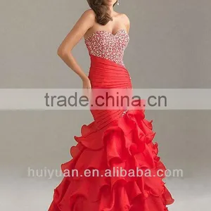 Backless Floor Length Heavy Beaded Red Mermaid Dress thumbnail-1