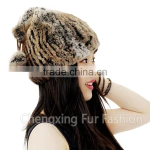 CX-C-240B Women Fashion Fur Pom Pom Winter Knitted Rabbit Fur Hat thumbnail-6