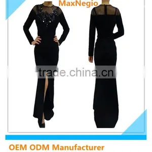 Wholesale Black Long Sleeve Heavy Beaded Evening Dresses thumbnail-1