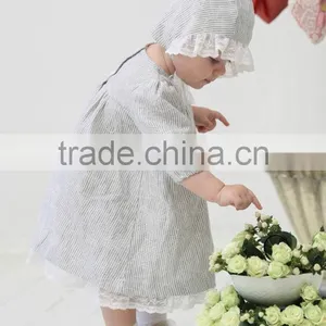 2017 Latest Western Style Kids Stripe Clothing Wholesale Cotton Frock Design Baby Linen Dress thumbnail-3