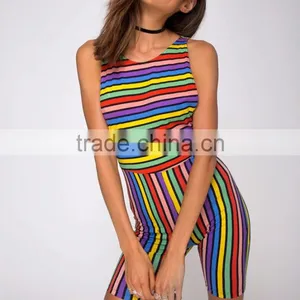 Designers Strip Rainbow Jumpsuit Summer Sublimation Print Body Suits Polyester Spandex Bodycon Custom Pants thumbnail-2