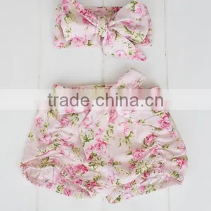 Baby Girl Cotton Bloomer Summer Dress Floral Print Fabric Bloomer Match Headband Wholesale China Factory thumbnail-1