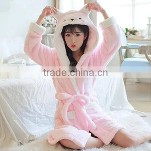Girls Winter And Autumn Cute Rabbit Pink Pajamas Flannel Fleece Bathrobe thumbnail-1