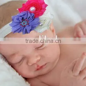 Fashionable Chiffon Shabby Flower Headbands With Pearl Beaded thumbnail-2