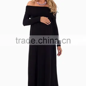 Wholesale Black Cowl Neck Long Sleeve Maternity Maxi Dresses for Ladies 2016 thumbnail-4