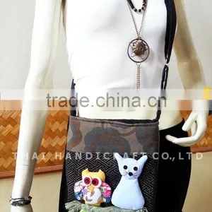 Thai Handmade Shoulder Bag Patchwork Fabric Owl & Cat thumbnail-1