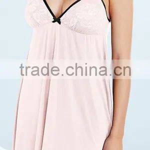 Women Sexy Romantic Lace Spaghetti Straps Soft Silky Modal Nighty Sleepwear Pajama thumbnail-1