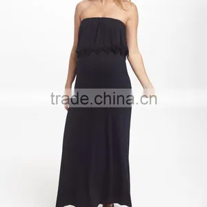 2016 New Maternity Dresses With Black Crochet-Trim Maternity Strapless Maxi Dress Women Clothing WD80817-22 thumbnail-2