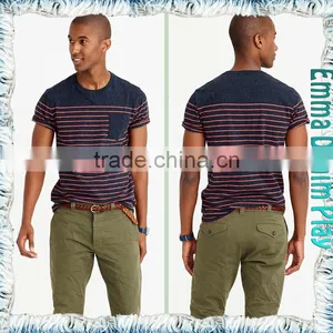 Man's Fashion Striped Design Chest Pocket O-Neck T Shirts thumbnail-3
