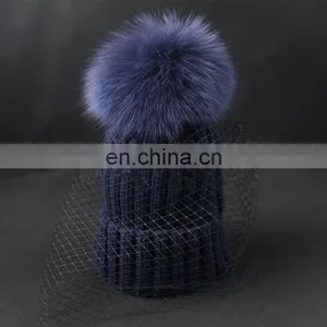 Winter Fashion Real Big Fox Fur Pom Pom Weaven Hats With Jacobs thumbnail-1