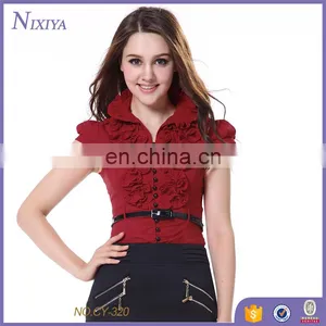 2015 Good Quality Short Sleeve Mature Women Red Shirts thumbnail-1