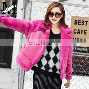 2016 Fashion Women Genuine Sheep Fur Jacket Shearling Sheepskin Coat thumbnail-5