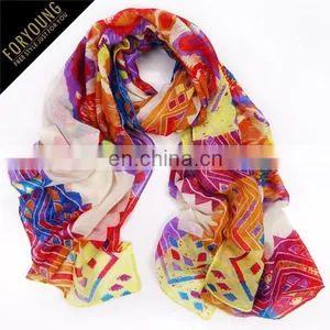 Self Fringe Block Printed Voile Scarf thumbnail-1