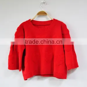 Short Sleeves Sweater Cashmere Pure Red Girls Knit Sweaters thumbnail-1