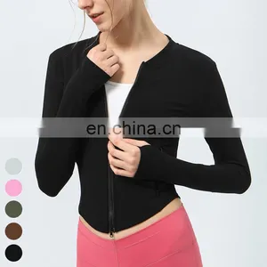 Custom Running Wear Slim Fit Yoga Jacket Double Head Zipper Sports Coat Long Sleeve Gym Fitness Tops Fleece Yoga Jacket Women thumbnail-5