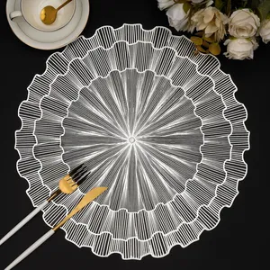 Metallic Placemats Set of 6 Gold Leaf Round Placemats Non-Slip Wipeable Table Mats for Dinner,Party,Wedding Accent Centerpiece thumbnail-1