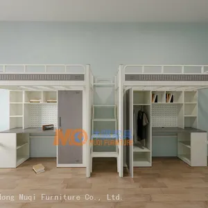 Multifunctional Metal Loft Bed With Desk, Wardrobe and Storage Staircase for Student Dormitory thumbnail-3