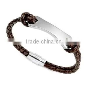 Manufacturer Supply New Design Braided Brown Leather & Steel Bracelet High Quality Stainless Steel Bracelets thumbnail-1