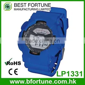 LP1331 Blue PU Multifunction Digital LCD Display Printing Graphic Pattarn Set Digital Wrist G Watch thumbnail-1