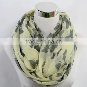 Wholesale Hot Hit New Pattern Butterfly Printing Polyester Cotton Infinity Scarf thumbnail-3